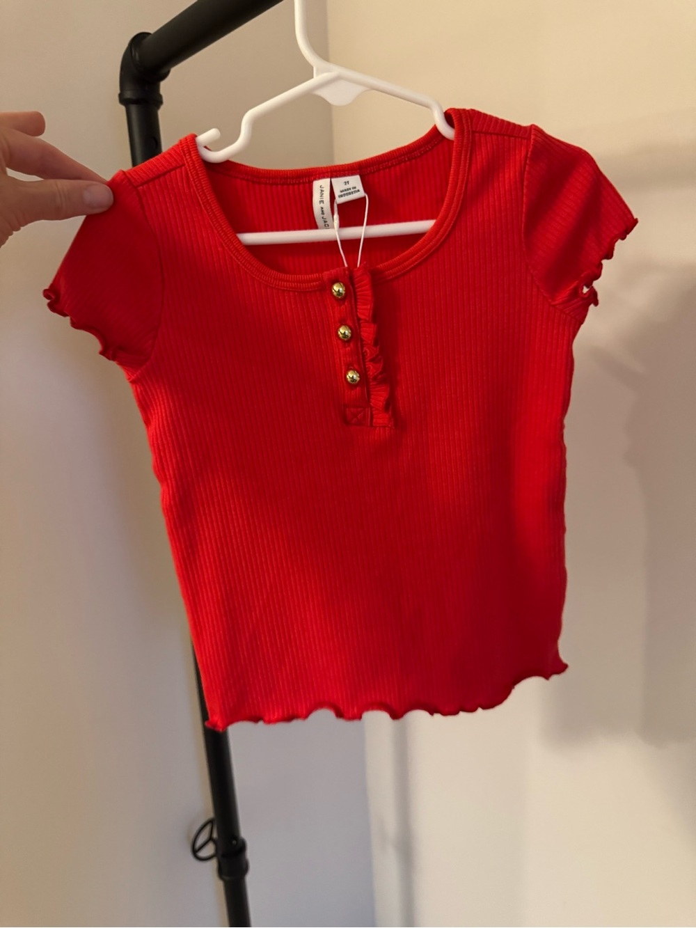 Janie and Jack Red Ribbed Top with Gold Button